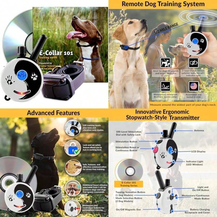 Educator Collar de entrenamiento para perros, control remoto, 100 niveles de estimulación, sensación de golpeo, luz nocturna, impermeable, recargable, 1 milla, negro(Zen 1 Dog) - Tipo 2 - Ver 1