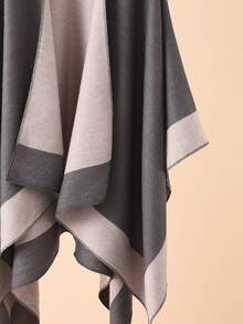 1件撞色披肩斗篷，休闲保暖百搭简约女式披肩，秋冬季连衣裙搭配 - 灰粉紅色 - 查看 2