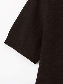 New Spring/Summer Women Knit Short Sleeve Top, Casual Minimalist Style Solid Deep Brown Round Neck Pullover, Suitable For Daily Wear And Commuting - Dark Brown - View 6
