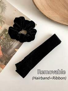 蝴蝶结装饰围巾发圈，适合日常休闲外出佩戴，优雅情人节礼物，女士头部配饰，女士发饰，马尾辫发圈，发绳，发圈，发圈，发饰，健身美容化妆女士配饰，弹力带 - 黑色 - 查看 4