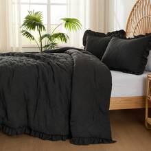 Elegant Phoebe 2/3 Pieces Mini Diamond Patterning Bedding Comforter Set,All Season Family Home Textile Fits Modern Bedroom Décor,2 Pieces For Twin-Twin XL Size And 3 Pieces For Full-Queen-King-Cal King Size, Mother's Day Thanks Giving Gifts - 黑色 - 查看 3