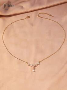 Hihho 1pc Floral Zirconia Inlaid 5-Flower Minimalist Design Delicate Women Necklace, Gift For Date - Gold - View 4