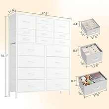 BURN Cómoda Alta para Dormitorio, Torre de Almacenamiento con 18 cajones, Organizador de cajones, Armario de Almacenamiento, Pasillo, armarios, Estructura de Acero (Blanco) - 1 - Ver 3