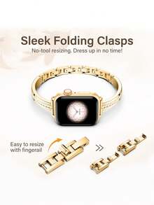 纤细简约女士金色链条表带，可调节耐用金属正式款 表带，兼容 38/40/41/42/44/45/46/49 毫米，兼容 Series Ultra/SE/11/10/9/8/7/6/5/4/3/2/1