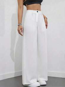 New Stylish High-Waisted Straight Leg Flared Minimalist Suit Pants For Women - White - View 5