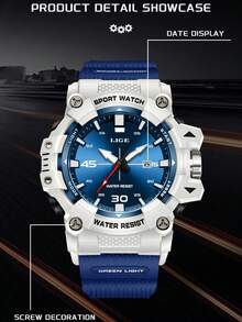Reloj de cuarzo multifuncional de negocios para hombres LIGE, con pantalla dual, resistente al agua, luminoso y calendario de moda