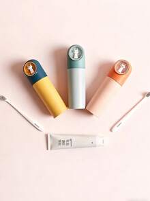 卡通兔子旅行牙刷架，牙膏架，旅行牙刷杯，牙刷收纳套装，适用于旅行、露营、徒步、出差、上学、家居装饰、浴室用品、户外用品、学习用品、浴室装饰、浴室收纳配件 - 彩色 - 查看 5