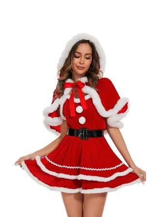 1pc Christmas Festival Costume, Hooded Christmas Shawl, Christmas Outfit Suitable For All Kinds Of Festival Parties, Hooded Capes, Christmas And Halloween Performance Costumes