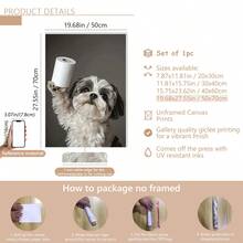 1 pièce Impression sur canevas d'un Shih Tzu avec du papier toilette, œuvre murale sans cadre, décoration pour la maison et le bureau, parfaitement adaptée à la décoration de la maison, de la chambre, du salon, de la salle de bain, décoration murale, avec ou sans cadre en option