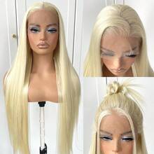 360 Straight Lace Front Wigs Glueless Long Straight Hair Lace Front Wig Pre Plucked Synthetic HD Lace Front Wig 28-32inch Natural Black,613,1B99J - Multicolor - View 6