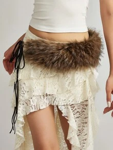 1条波西米亚风毛绒纯色腰带，Y2K复古人造毛皮束腰带，性感配饰，可搭配外套、牛仔裤、连衣裙，适合日常穿着、派对、万圣节等场合。 - 毛毛腰繩 - 查看 3