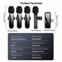 Wireless Lavalier Microphone Compatible With Iphone/Android/Laptop, Upgraded Mini Microphone With Noise Reduction, Ideal For Video Recording, Podcasts And Vlogging (4 Mics) - Black - View 2