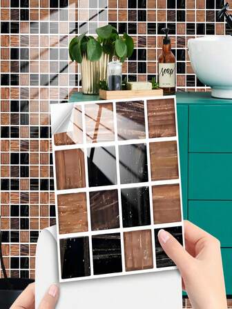 10片装3D立体马赛克仿瓷砖墙贴，自粘背胶防水贴纸，PVC材质，适用于家居装饰、浴室/淋浴房、厨房/水槽、客厅/阳台、餐厅/吧台、特色墙、可移除墙纸，用于墙面翻新和改造。