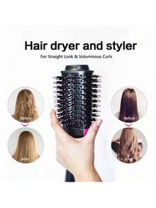 1 Pc Multifunctional Hot Air Comb,4-In-1 Hot Air CombHair Dryer, For Hair Curler & Straightener, Puffy Hairstyling,One-Step Volumizer Hair Dryer And Styler,Less Frizz, More Shine And Less Heat Damage For Salon-Style Blowouts Black/Pink - US A Type Plug(110-127V) - View 4