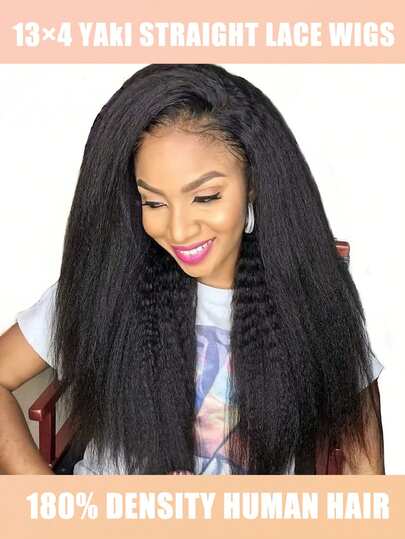 Peruka Yaki Straight/Kinky Straight 13x4 Przezroczysta Koronka z Przodu Peruki z Ludzkich Włosów 180% Gęstości Brazylijskie Remy Peruki Yaki Proste Włosy Dla Kobiet Wstępnie Wyrwane Bez Kleju Naturalny Wygląd i Wygodne Dopasowanie, Styl Yaki Straight, Peruka Bez Kleju Podstawowa 1 szt. Czarna Peruka Yaki Prosta Wstępnie Wyrwana Kinky Straight Głęboko Rozdzielona Peruka z Koronką z Przodu Dla Kobiet Na Co Dzień i Specjalne Wydarzenia Łatwa w Stylizacji, Bez Kleju, Modny Dodatek na Prezenty Świąteczne (Peruki Bob 8-16 cali)