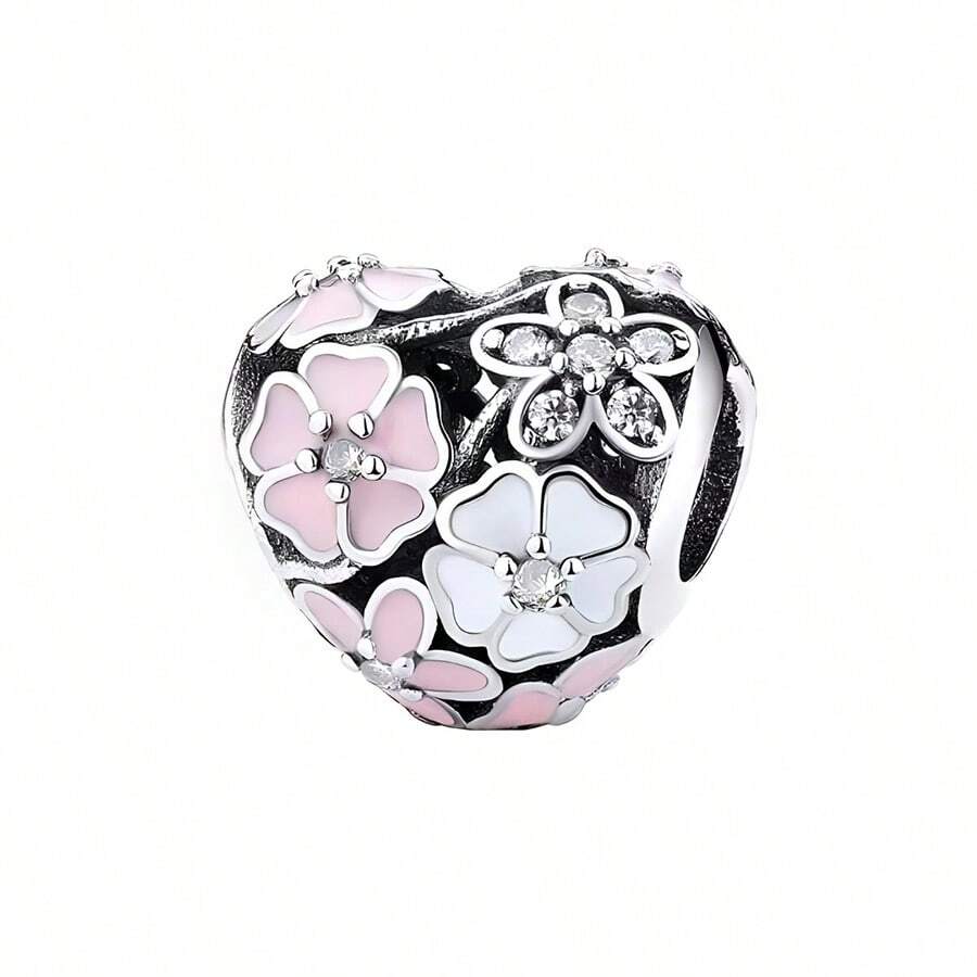 PANDORA 潘朵拉925銀愛心雛菊鏤空串珠固定扣串珠手鍊DIY串珠手鍊串珠手鍊固定扣生日禮物女友禮物聖誕節禮物母親節禮物 - 粉色 - 查看 1