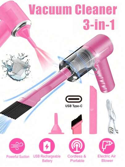 多功能迷你吸尘器，多用途宠物毛发清洁工具，压缩空气除尘器，手持无线，高功率，便携式清洁机，高吸力可充电家用清洁器，适用于宠物毛发、灰尘、碎屑，干湿两用清洁，紧凑型ABS设计