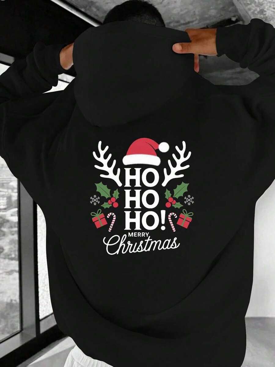 Reindeer It S Up To Merry Christmas Men's Casual Hoodies,Fall Hoodies,Men's Fall Clothes,Street Wear,Halloween,Mens Hoodies,Y2k Clothes,Jesus Hoodie,Thanksgiving Day,Nightmare Before Christmas,Christmas - 黑色 - 查看 1