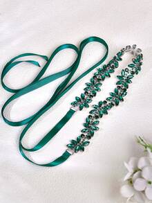 1件绿色玻璃水钻贴花婚纱腰带，时尚纤细新娘腰带，适合生日派对、化装舞会、鸡尾酒会、订婚庆典、惊喜主题派对、情人节服装配饰 - 綠色絲帶 - 查看 8