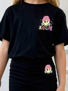 Toddler Girls' Cartoon Print Short Sleeve Top And Skinny Flared Pants Set - Black - View 2