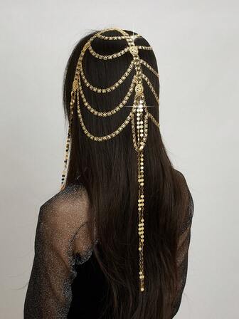 Mgyi Gold-Colored Copper Fashionable And High-End Luxury Retro Jewelry For Women,18K Gold Plated Elegant Luxury Square Design Head Chain For Women, Suitable For Nigeria, Dubai, Middle East, Saudi Arabia Bridal Wedding, Daily Wear, Wedding Anniversary Gift, Halloween Gift For Friends