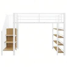 Loft Bed 90x200 Cm – Space-Saving & | Integrated Wardrobe With Storage Space | & High Safety Fence Design | White Single Bed & Youth Bed - White - View 6