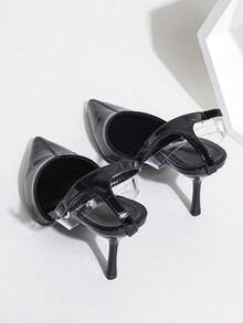 Giày cao gót quai chéo mũi nhọn tối giản dành cho nữ, giày cao gót màu nude gợi cảm thời trang, thích hợp cho các hoạt động ngoài trời mùa hè, tiệc tùng, đám cưới, kỷ niệm, ngày lễ tình nhân - màu đen - Xem 4