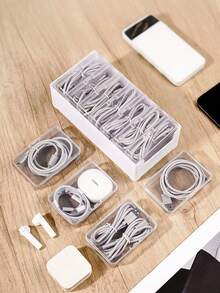 Multi-Purpose Mini Cable Management Box, Plastic Cable Organizer Box With Multiple Compartments To Store Data Cables, Chargers And Adapters - Multicolor - View 8