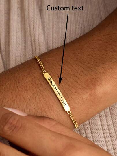 1PC Custom Personalized Bar Text Bracelet, Custom Text Bracelet With Cuban Chain, Customizable Things, Gifts For Boyfriend, Personalized Gifts, Custom Bracelets, Women's Jewelry, Name Bracelets, Women's Bracelets, Custom Christmas Gifts, Halloween Jewelry, Birthday Gifts, Anniversary Gifts, Surprise Gifts For Her