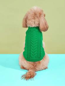 1pc Classic Striped Cable Knit Solid Color Candy Color Warm Sweater For Small Dogs, High Elasticity Poodle Pullover, Multi-Color - Green - View 5