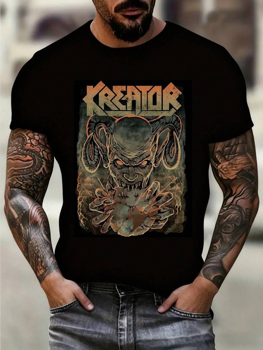 Camiseta de algodón unisex negra Kreator - Manga corta con diseño atemporal - Negro - Ver 1