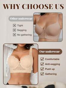 Hersunei Bộ đồ lót ren màu be gợi cảm Peach Girl, áo ngực nâng ngực cho nữ, áo ngực thoải mái giúp ngăn ngừa chảy xệ. - Màu be - Xem 12