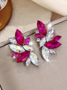 1 Pair Bohemian Alloy Rhinestone Inlaid Fashion Versatile High-End Luxury Exaggerated Earrings For Women - Rose Red and White - View 2