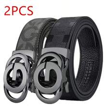 POYYAS 2Pcs Stylish Metal Buckle Belt For Men And Women - Fashionable Daily Decoration Jeans Belt With Fully Automatic Letter Buckle - Perfect Accessory For Business And Casual Occasions - Đen + Đen Bạc - Xem 7