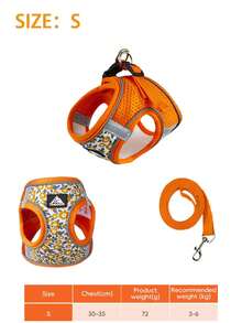 A Set Of Printed Pattern Breathable Mesh Dog Harness And Traction Rope Simple Fashionable And Casual Pet Harness And Traction Rope Set Breathable And Cooler At Night, With Reflective Strips To Improve Visibility And Make It Easier To Be Found To Avoid Traffic Accidents