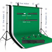 Kit de soporte de fondo de fotografía SH con sistema de soporte ajustable, fondos para estudio fotográfico, marco de pantalla verde Chromakey - Estirable 3 colores - Ver 12