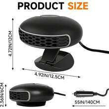 Calentador y Desempañador de Coche Portátil de 12V, Ventilador de Calentamiento y Enfriamiento Rápido de 150W, Calentador de Coche Enchufable para Desempañador de Parabrisas con 360° Calentadores Rotativos para Vehículos, Coches, RV, SUV - Negro - Ver 5