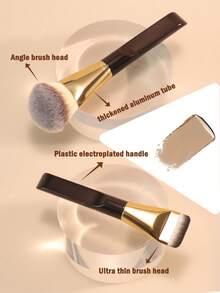 2pcs Makeup Brushes Set, 1pc Ultra-Fine Bristle Brush Designed For Light Makeup Application, 1pc Angled Brush Head For Face Contouring. This Multi-Functional Makeup Tool Is Also A Travel Essential Beauty Item. It Can Be Used As Foundation Brush, Concealer Brush, Blush Brush, Contour Brush, Powder Brush, Etc. - Gold - View 3