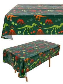 1pc Dinosaur Tablecloth, 220*130cm Disposable PE Tablecloth, Volcano And Footprint Pattern Tablecover, Green Forest Theme Birthday Party Table Decor, Theme Celebration Decor, Wild Birthday Decor, Gender Reveal Party Decor, Baby Shower Decor - Dinosaur - View 4