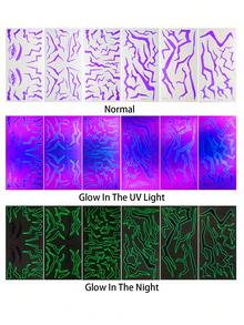 6张夜光/紫外线紫色纹身贴纸，电影猎人临时纹身贴纸，韩流紫色角色扮演配饰，舞蹈角色扮演纹身贴纸道具，完美适用于角色扮演，Y2K纹身贴纸 - 紫色 - 查看 3