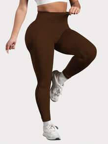 TNTOR 加大码女式高腰提臀健身裤，高弹力速干紧身打底裤，蜜桃臀中腰瑜伽裤，高腰收腹设计，适合运动，骑行短裤，提臀，舒适短裤，适合健身爱好者 - 咖啡棕 - 查看 6