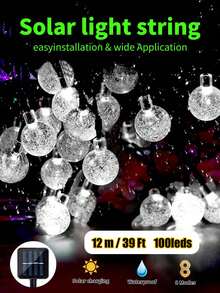 太阳能串灯、太阳能泡泡球灯、太阳能花园户外灯、太阳能水晶球灯,8种模式,20/50/100颗LED灯珠,暖白光/彩色白光可选,适用于圣诞节、节日、圣诞树、草坪、庭院、门廊、露营、凉亭、酒吧、婚礼、派对装饰 - 黑色 - 查看 16