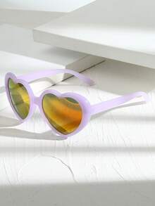1pc Unisex Retro Y2K Heart Shaped Fashion Fashion Glasses, Suitable For Vacation, Party, Gathering - 紫色 - 查看 2