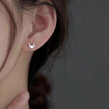 Simple Silvery-Plated Paper Crane Stud Earrings For Women - Japanese-Korean Style, Anti-Allergic Copper Material, Suitable For Casual Outfits Or Gifts - Multicolor - View 7