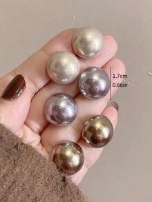 3 Pairs 0.66 Inch Retro Minimalist Semi-Circle Faux Pearl Stud Earrings, Unique Design Earring Set, Suitable For Women's Daily And Holiday Wear