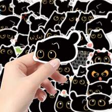 40/50/63pcs Small Black Cat Doodle Stickers, PVC Material, Durable, Suitable For Laptop, Phone, Water Bottle, Etc. High Adhesive Design Ensures Stickers Stay Firmly In Place.