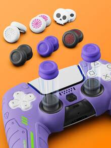2个硅胶摇杆帽，兼容PlayStation4/PlayStation5/Switch Pro手柄，游戏配件 - 摇杆帽，PlayStation5手柄摇杆帽，提升FPS游戏体验，PlayStation4/PlayStation5手柄高性能摇杆帽，蜘蛛图案，紫色图案