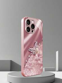 Creative & Fashionable High-End Iridescent Textured UV Printed Lucky Butterfly Design, Wear-Resistant & Dirt-Resistant Glass Phone Case, Suitable For IPhone 17 Pro Max, 17 Air, 16, 15, 14, 13, 12, 11 And Galaxy S25/S25 Edge/S24 Ultra/S23 Ultra/S22/S20/Galaxy A55/Galaxy A56/Galaxy A16 Phone Protective Cover