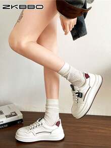 ZKBBO Women's Flat Casual Shoes, PU Material, Minimalist Design, Versatile, Lightweight & Comfortable Skate Shoes For Students, All Season