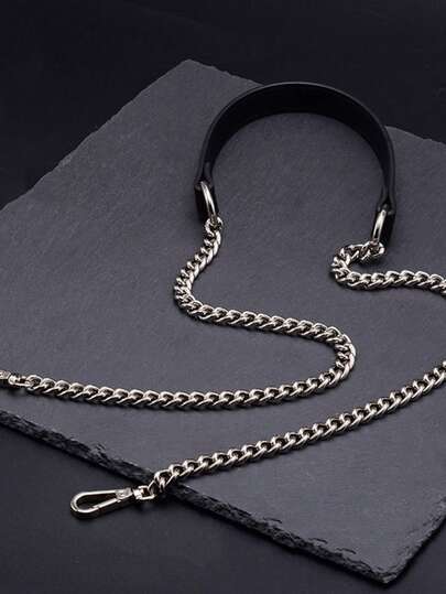 1pc Gold Metal Chain With Black PU Leather Strap - Fashionable And Versatile, Can Be Used As DIY Handbag And Shoulder Bag Accessory, Square Buckle Design, Suitable For Wallet Strap Or DIY Wallet Making